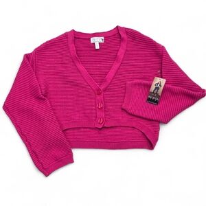Sofia by Sofia Vergara Vibrant Fuschia Pink Ribbed Cropped Cardigan Size M NWT**